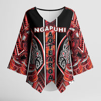 Aotearoa Ngapuhi Kimono Sleeve Blouse Maori Red Tribal Paua Shell Pattern