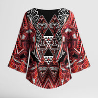 Aotearoa Ngapuhi Kimono Sleeve Blouse Maori Red Tribal Paua Shell Pattern