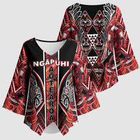 Aotearoa Ngapuhi Kimono Sleeve Blouse Maori Red Tribal Paua Shell Pattern