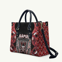 Aotearoa Ngapuhi Leather Bag Maori Red Tribal Paua Shell Pattern