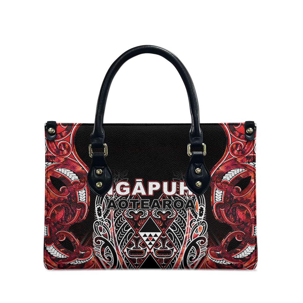 Aotearoa Ngapuhi Leather Bag Maori Red Tribal Paua Shell Pattern