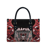 Aotearoa Ngapuhi Leather Bag Maori Red Tribal Paua Shell Pattern