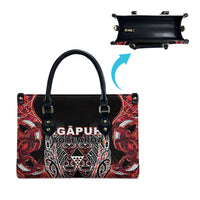 Aotearoa Ngapuhi Leather Bag Maori Red Tribal Paua Shell Pattern