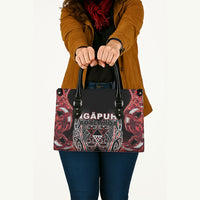 Aotearoa Ngapuhi Leather Bag Maori Red Tribal Paua Shell Pattern