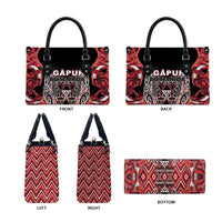 Aotearoa Ngapuhi Leather Bag Maori Red Tribal Paua Shell Pattern