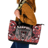 Aotearoa Ngapuhi Leather Tote Bag Maori Red Tribal Paua Shell Pattern