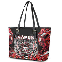 Aotearoa Ngapuhi Leather Tote Bag Maori Red Tribal Paua Shell Pattern