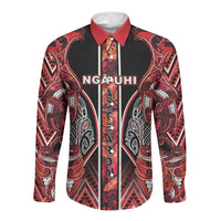 Aotearoa Ngapuhi Long Sleeve Button Shirt Maori Red Tribal Paua Shell Pattern