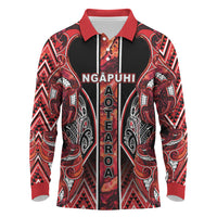 Aotearoa Ngapuhi Long Sleeve Polo Shirt Maori Red Tribal Paua Shell Pattern