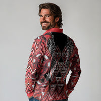 Aotearoa Ngapuhi Long Sleeve Polo Shirt Maori Red Tribal Paua Shell Pattern