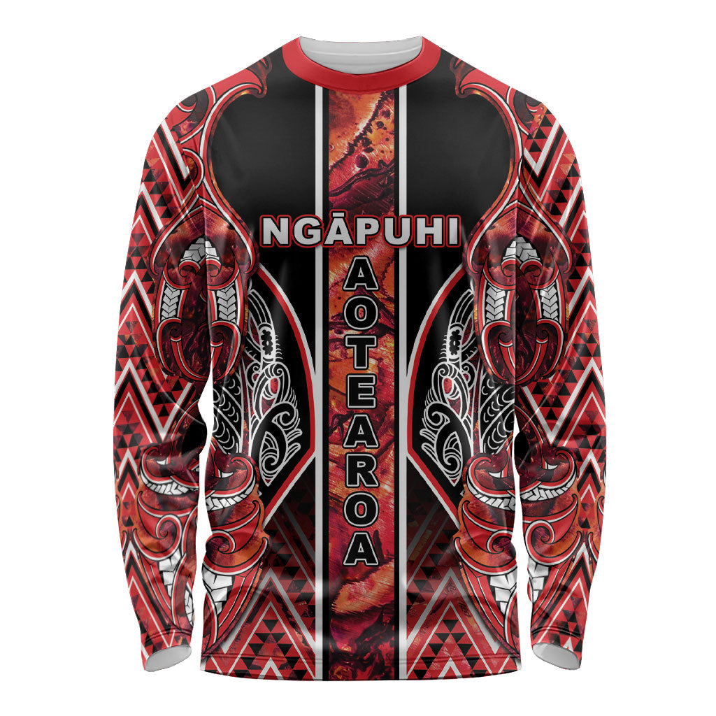 Aotearoa Ngapuhi Long Sleeve Shirt Maori Red Tribal Paua Shell Pattern