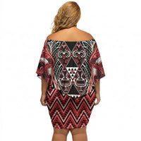 Aotearoa Ngapuhi Off Shoulder Short Dress Maori Red Tribal Paua Shell Pattern
