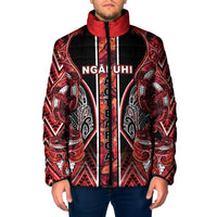 Aotearoa Ngapuhi Padded Jacket Maori Red Tribal Paua Shell Pattern