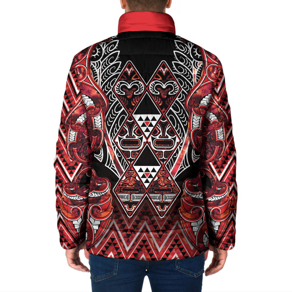 Aotearoa Ngapuhi Padded Jacket Maori Red Tribal Paua Shell Pattern