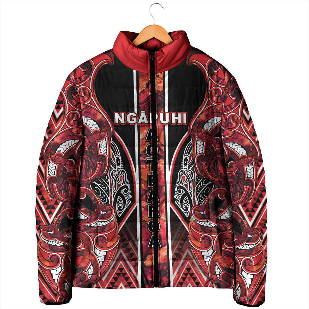 Aotearoa Ngapuhi Padded Jacket Maori Red Tribal Paua Shell Pattern