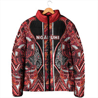 Aotearoa Ngapuhi Padded Jacket Maori Red Tribal Paua Shell Pattern