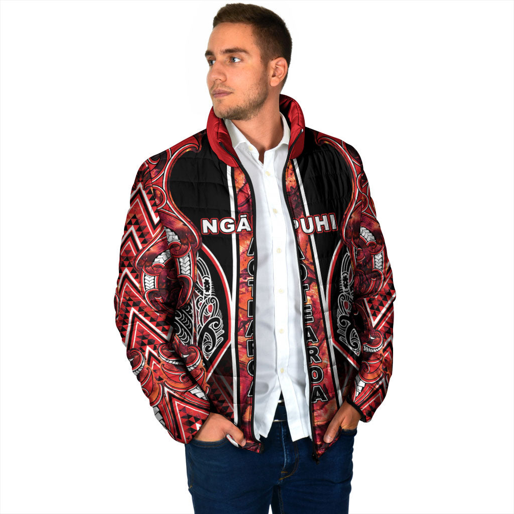 Aotearoa Ngapuhi Padded Jacket Maori Red Tribal Paua Shell Pattern