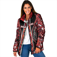 Aotearoa Ngapuhi Padded Jacket Maori Red Tribal Paua Shell Pattern