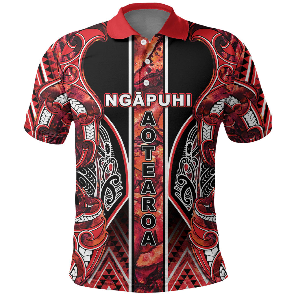 Aotearoa Ngapuhi Polo Shirt Maori Red Tribal Paua Shell Pattern DT05 Red - Polynesian Pride