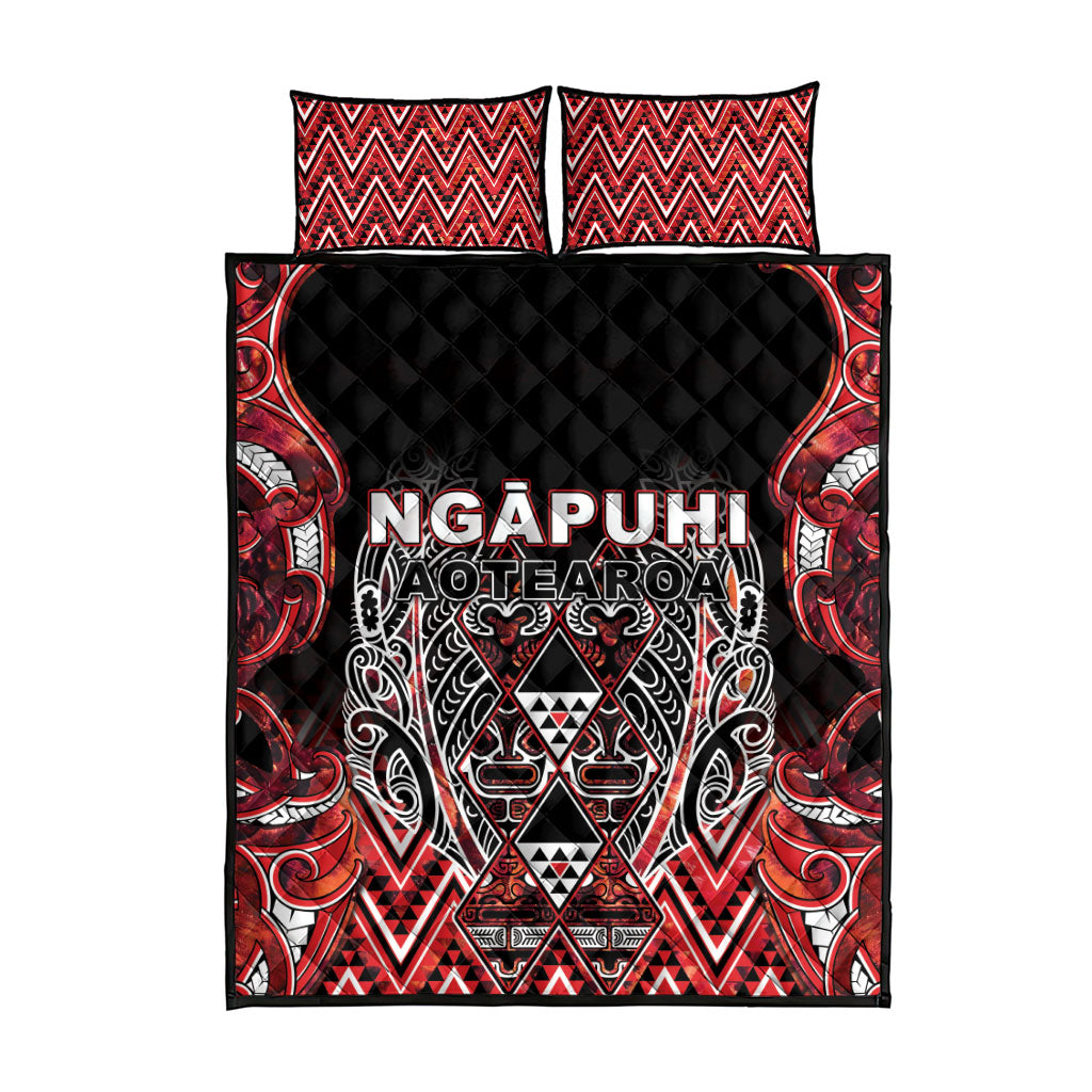Aotearoa Ngapuhi Quilt Bed Set Maori Red Tribal Paua Shell Pattern