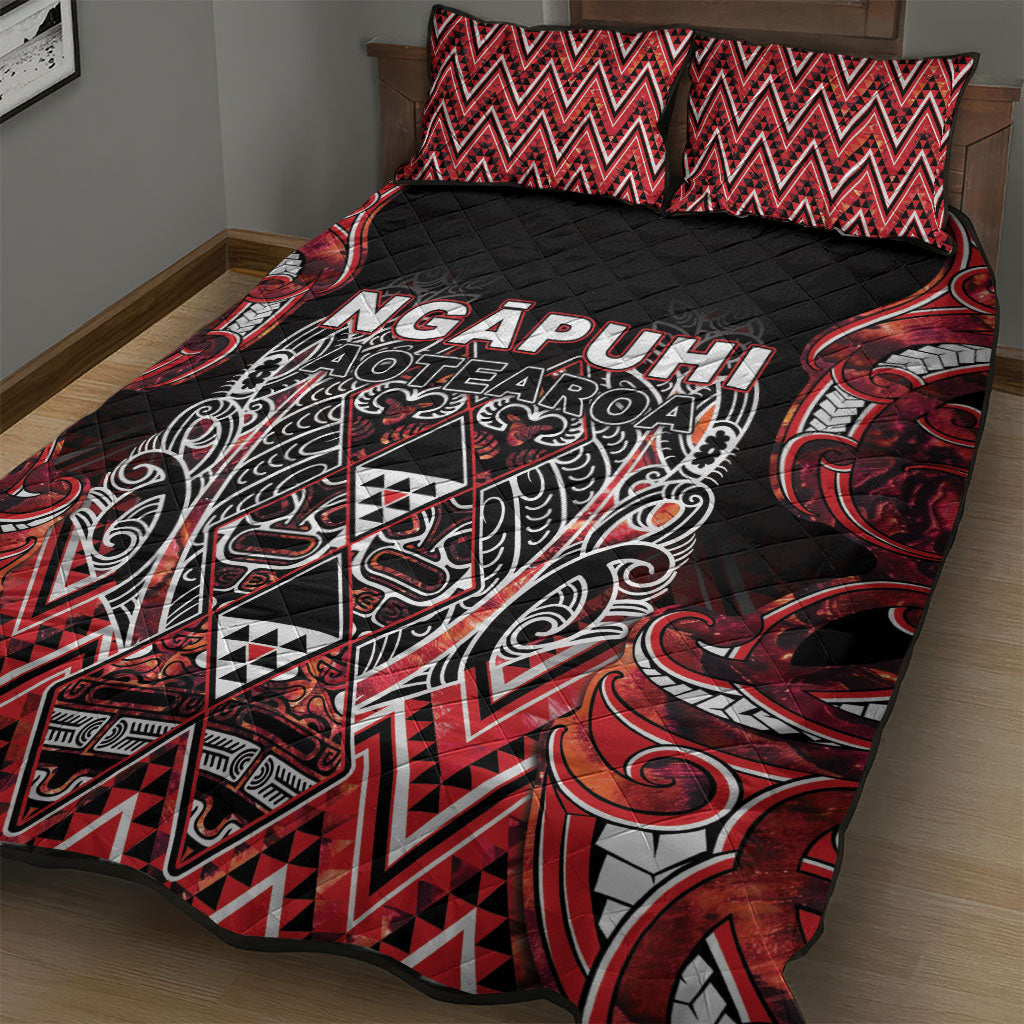 Aotearoa Ngapuhi Quilt Bed Set Maori Red Tribal Paua Shell Pattern