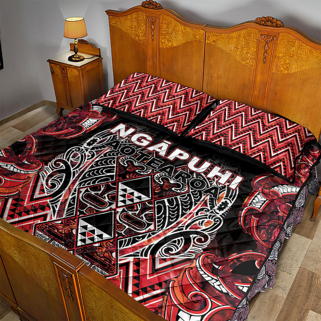 Aotearoa Ngapuhi Quilt Bed Set Maori Red Tribal Paua Shell Pattern