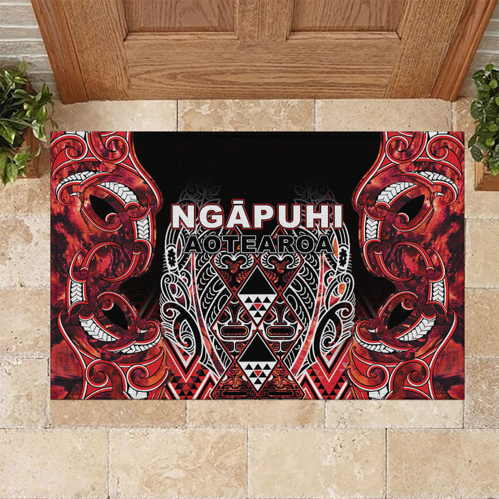 Aotearoa Ngapuhi Rubber Doormat Maori Red Tribal Paua Shell Pattern DT05 Red - Polynesian Pride
