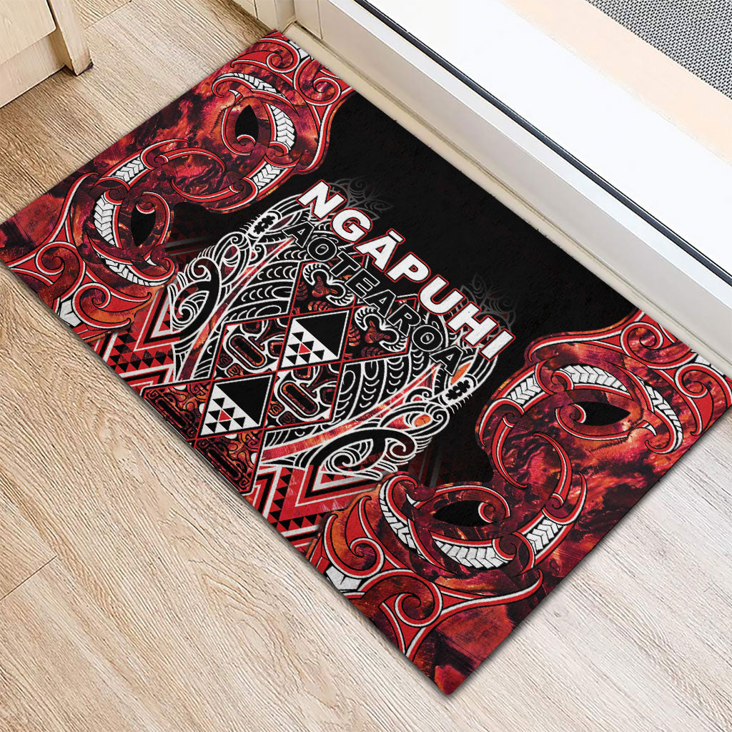 Aotearoa Ngapuhi Rubber Doormat Maori Red Tribal Paua Shell Pattern