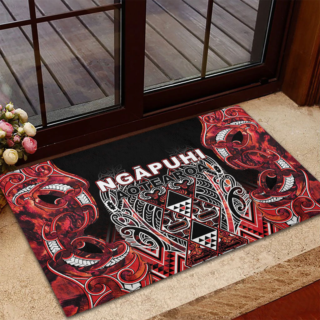 Aotearoa Ngapuhi Rubber Doormat Maori Red Tribal Paua Shell Pattern