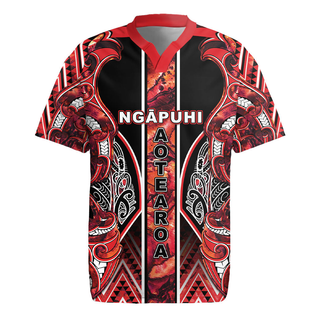 Aotearoa Ngapuhi Rugby Jersey Maori Red Tribal Paua Shell Pattern