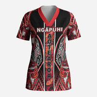 Aotearoa Ngapuhi Scrub Top Maori Red Tribal Paua Shell Pattern