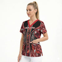 Aotearoa Ngapuhi Scrub Top Maori Red Tribal Paua Shell Pattern