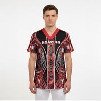 Aotearoa Ngapuhi Scrub Top Maori Red Tribal Paua Shell Pattern