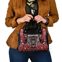 Aotearoa Ngapuhi Shoulder Handbag Maori Red Tribal Paua Shell Pattern