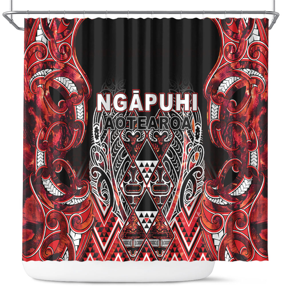 Aotearoa Ngapuhi Shower Curtain Maori Red Tribal Paua Shell Pattern