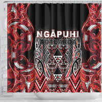 Aotearoa Ngapuhi Shower Curtain Maori Red Tribal Paua Shell Pattern