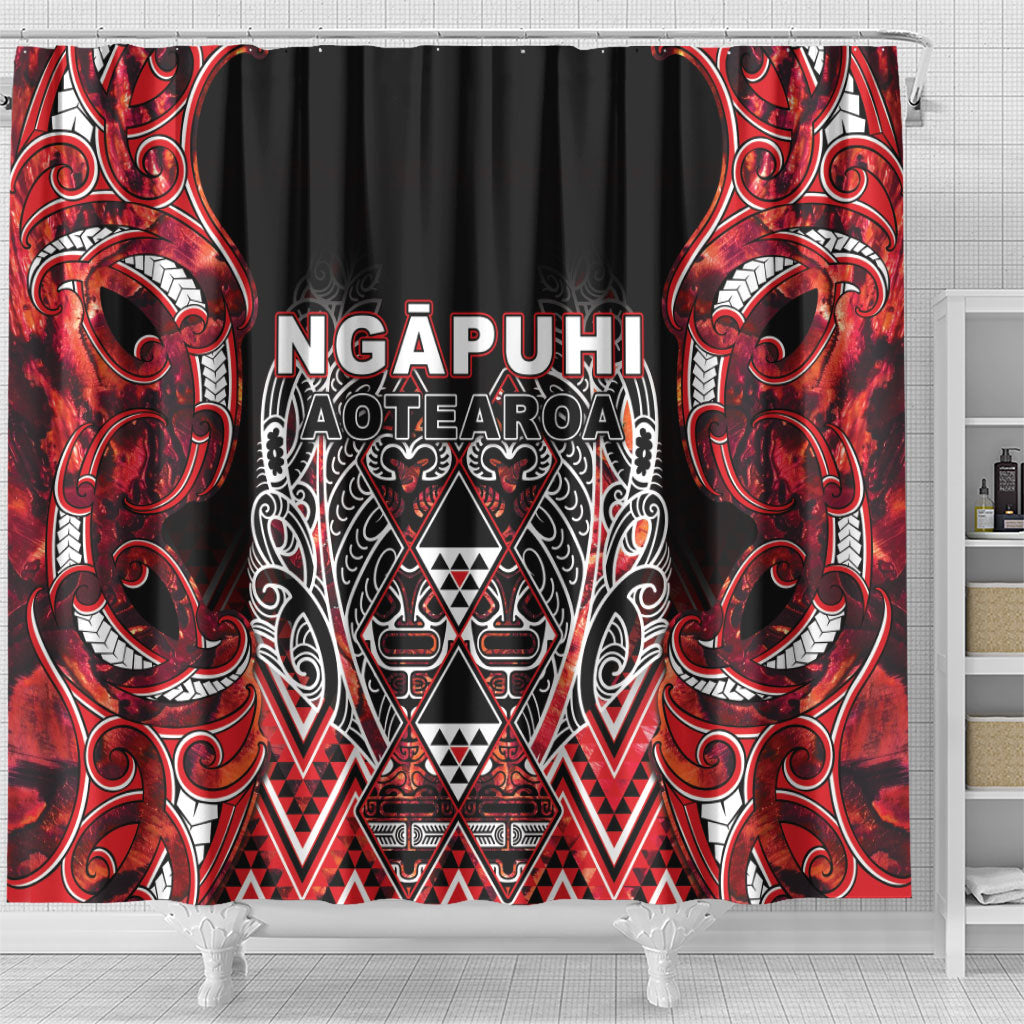Aotearoa Ngapuhi Shower Curtain Maori Red Tribal Paua Shell Pattern