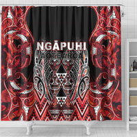 Aotearoa Ngapuhi Shower Curtain Maori Red Tribal Paua Shell Pattern