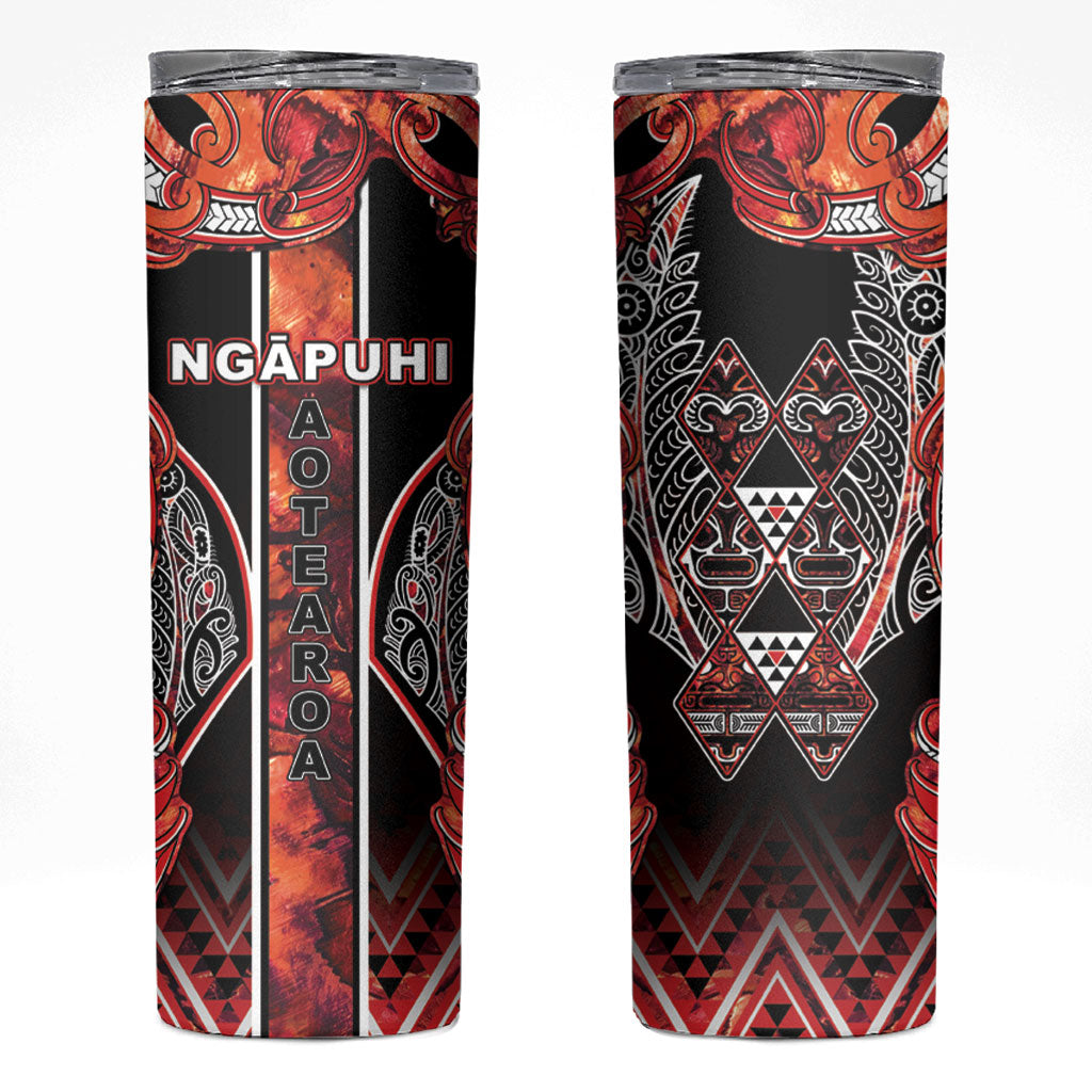 Aotearoa Ngapuhi Skinny Tumbler Maori Red Tribal Paua Shell Pattern DT05 Red - Polynesian Pride