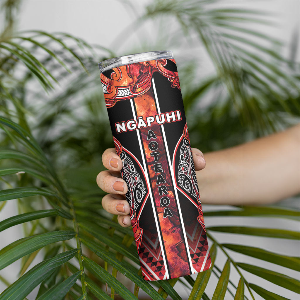 Aotearoa Ngapuhi Skinny Tumbler Maori Red Tribal Paua Shell Pattern