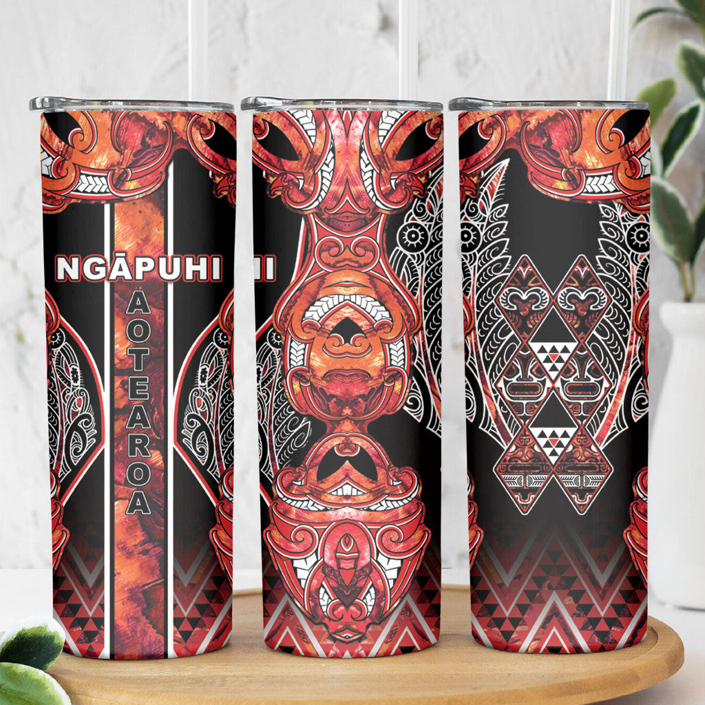 Aotearoa Ngapuhi Skinny Tumbler Maori Red Tribal Paua Shell Pattern