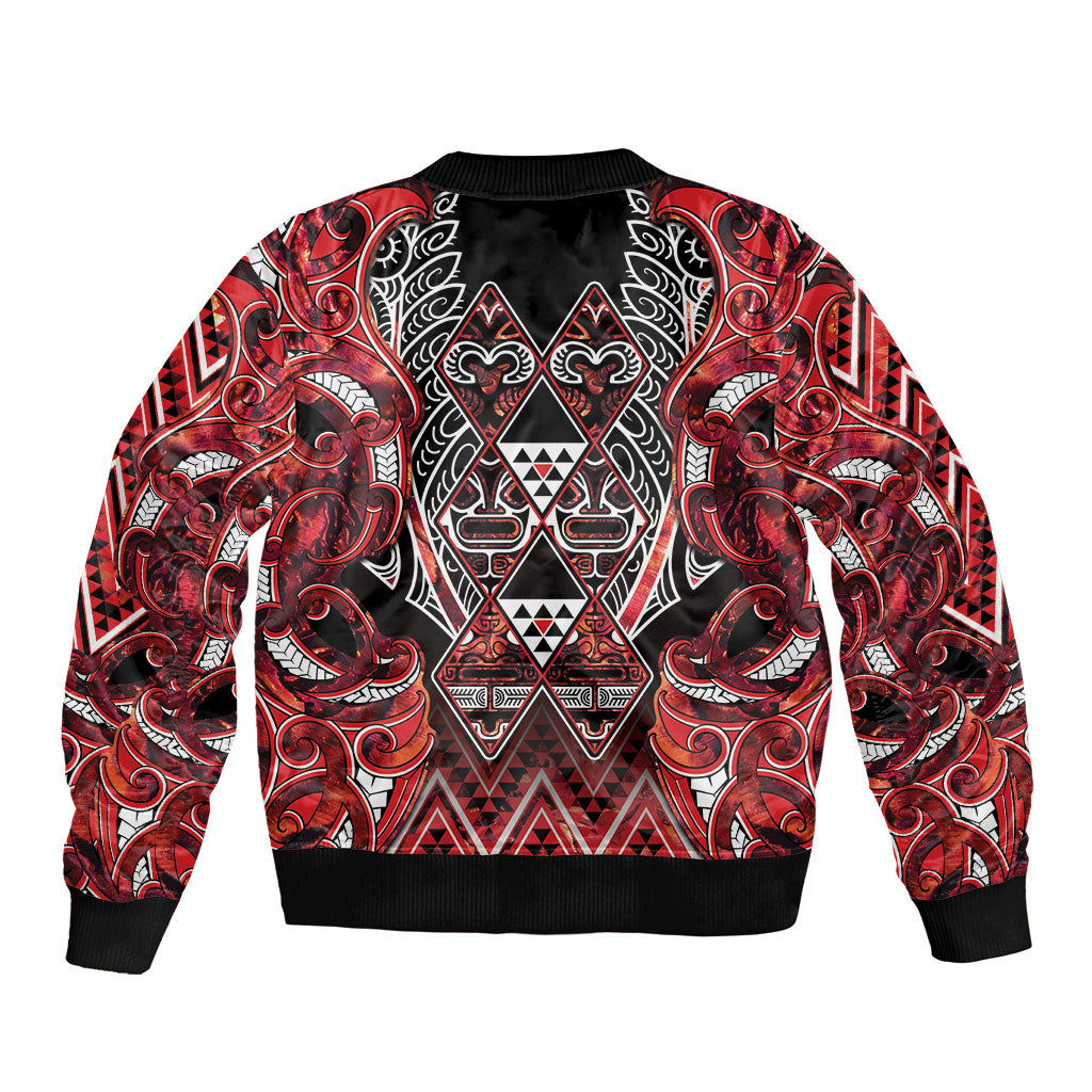 Aotearoa Ngapuhi Sleeve Zip Bomber Jacket Maori Red Tribal Paua Shell Pattern