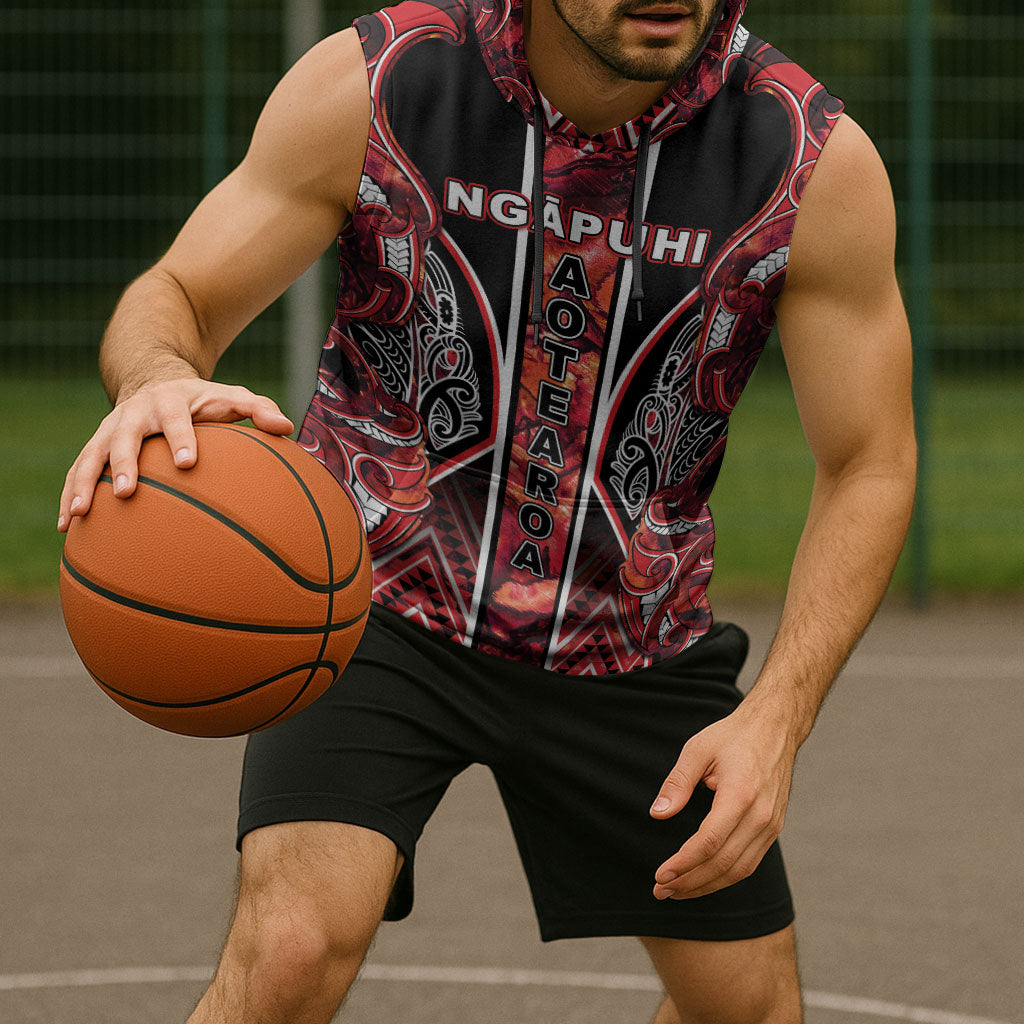 Aotearoa Ngapuhi Sleeveless Hoodie Maori Red Tribal Paua Shell Pattern