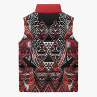 Aotearoa Ngapuhi Sleeveless Puffer Jacket Maori Red Tribal Paua Shell Pattern
