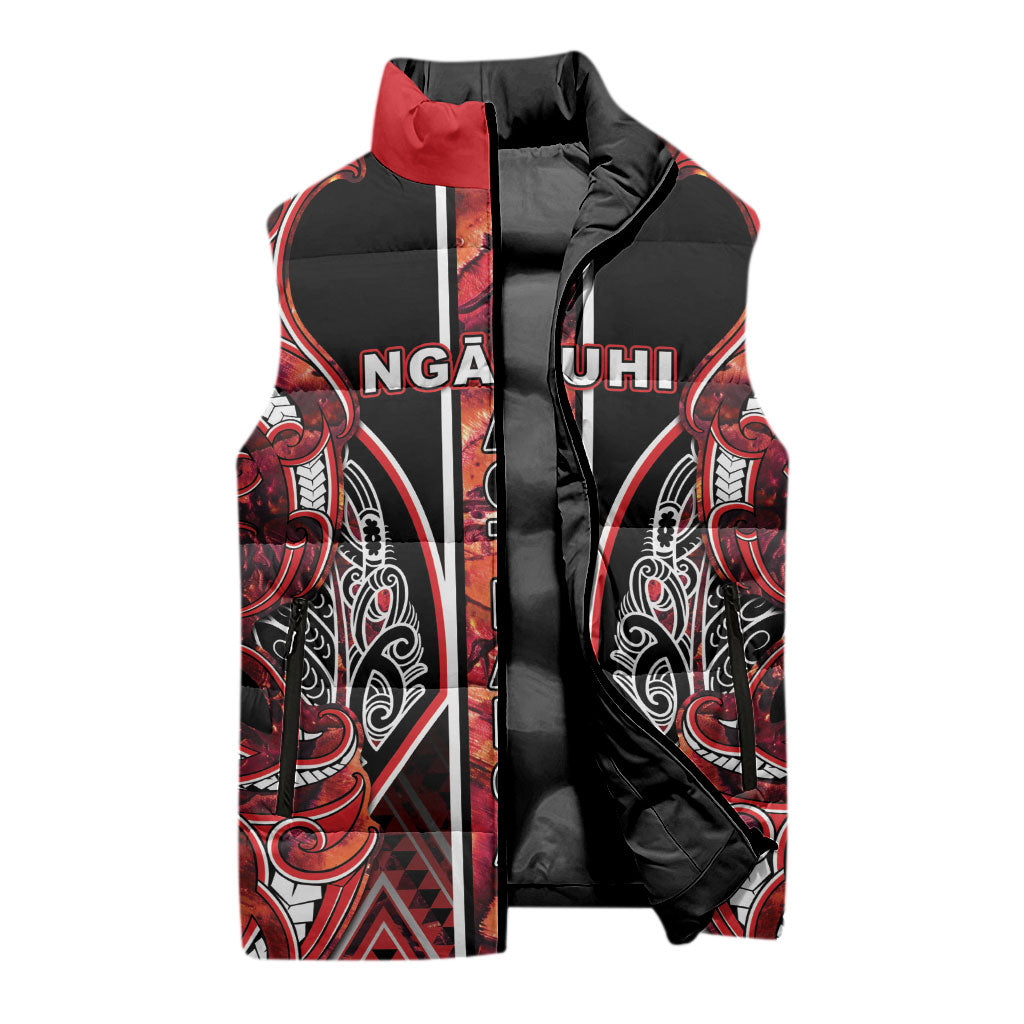 Aotearoa Ngapuhi Sleeveless Puffer Jacket Maori Red Tribal Paua Shell Pattern