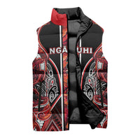 Aotearoa Ngapuhi Sleeveless Puffer Jacket Maori Red Tribal Paua Shell Pattern