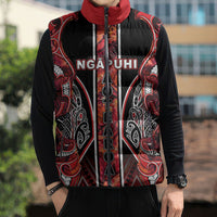 Aotearoa Ngapuhi Sleeveless Puffer Jacket Maori Red Tribal Paua Shell Pattern
