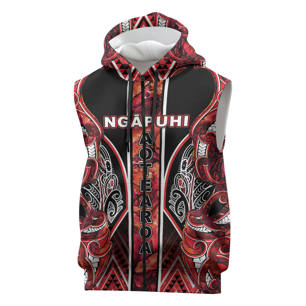 Aotearoa Ngapuhi Sleeveless Zip Hoodie Maori Red Tribal Paua Shell Pattern