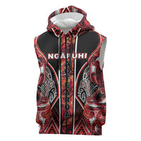 Aotearoa Ngapuhi Sleeveless Zip Hoodie Maori Red Tribal Paua Shell Pattern