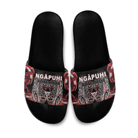 Aotearoa Ngapuhi Slide Sandals Maori Red Tribal Paua Shell Pattern